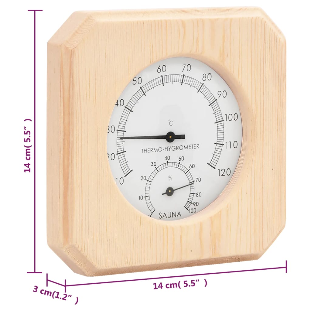 2-in-1 Sauna Hygrothermograph and Hourglass Set, Solid Pine Wood