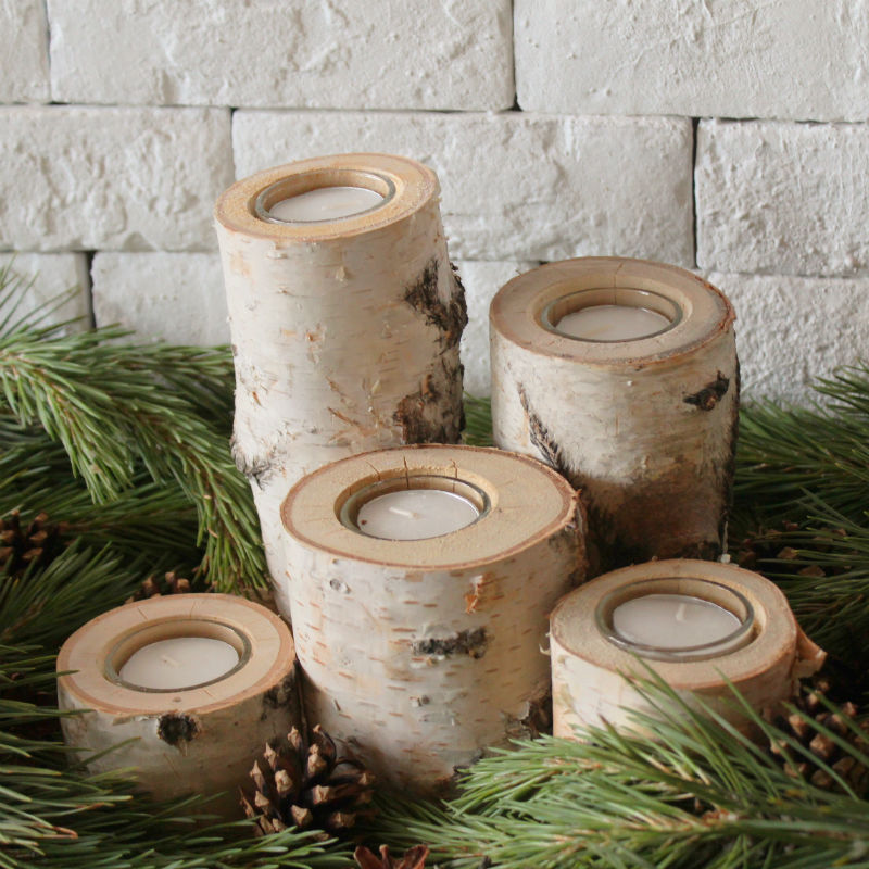 Scandinavian Tree Trunk Candle Holder - Natural Wood