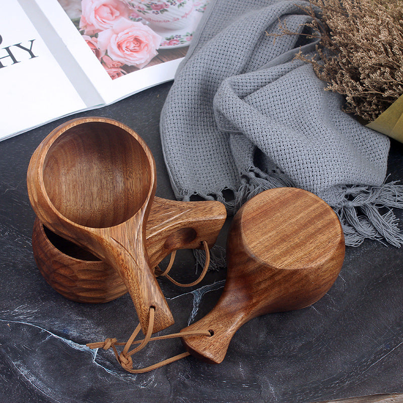 Handcrafted Acacia Wood Drinking Cup for Sauna