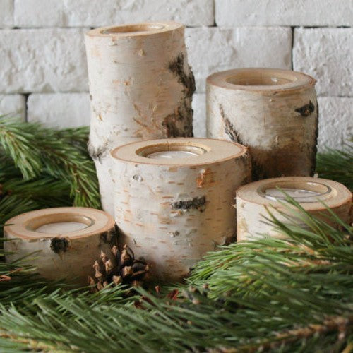 Scandinavian Tree Trunk Candle Holder - Natural Wood