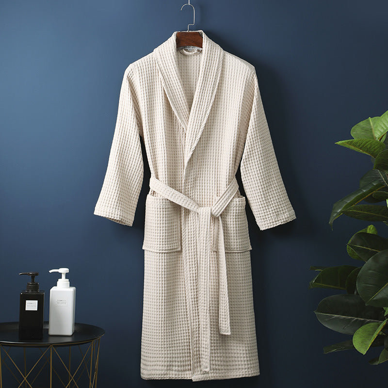 Premium Waffle Cotton Bathrobe - Sauna & Spa Robe