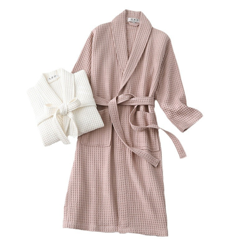 Premium Waffle Cotton Bathrobe - Sauna & Spa Robe