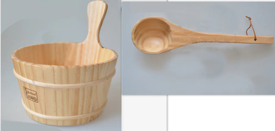 Traditional Wooden Sauna Bucket & Ladle Set - Handcrafted Water Pouring Kit