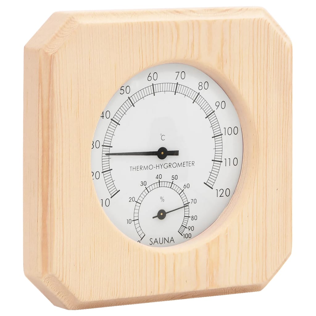 2-in-1 Sauna Hygrothermograph and Hourglass Set, Solid Pine Wood