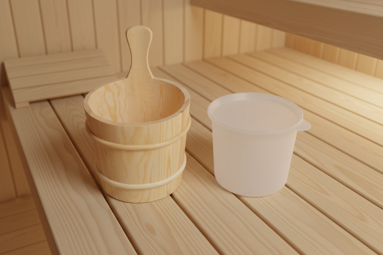 Premium 5-Piece Sauna Accessory Set – Complete Ritual Kit with Bucket, Ladle, Hourglass & Thermo-Hygrometer