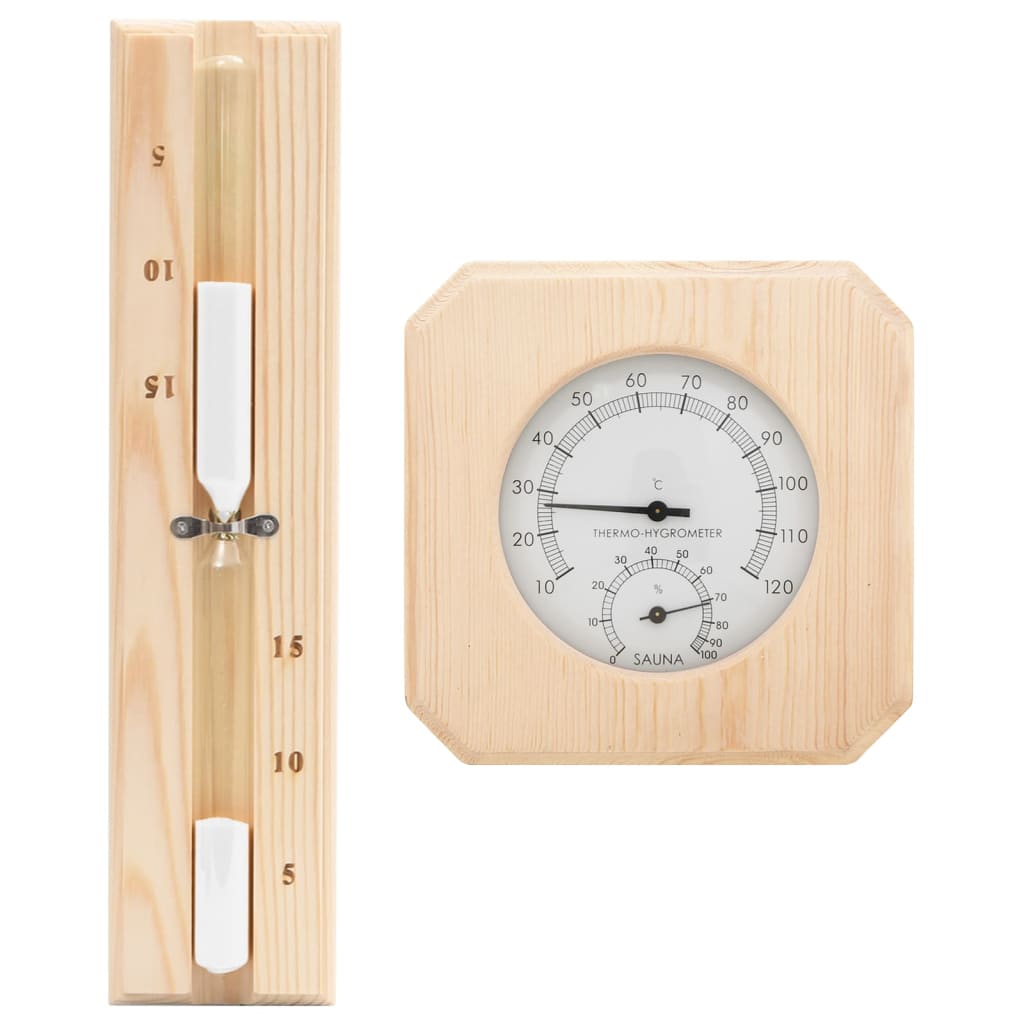 2-in-1 Sauna Hygrothermograph and Hourglass Set, Solid Pine Wood