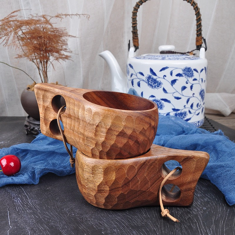Handcrafted Acacia Wood Drinking Cup for Sauna