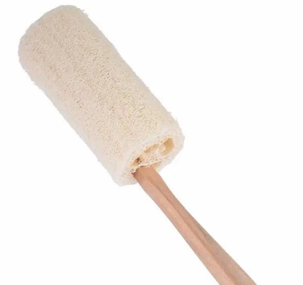 Natural Loofah Bath Brush with Long Wood Handle – Exfoliating Body Scrubber