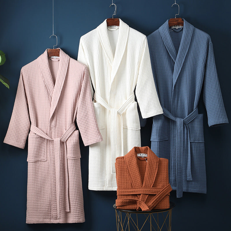 Premium Waffle Cotton Bathrobe - Sauna & Spa Robe