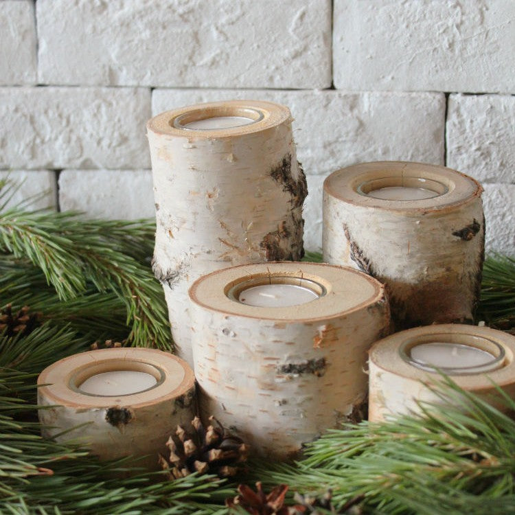 Scandinavian Tree Trunk Candle Holder - Natural Wood