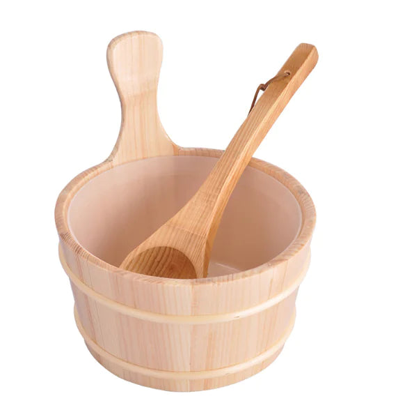 Traditional Wooden Sauna Bucket & Ladle Set - Handcrafted Water Pouring Kit