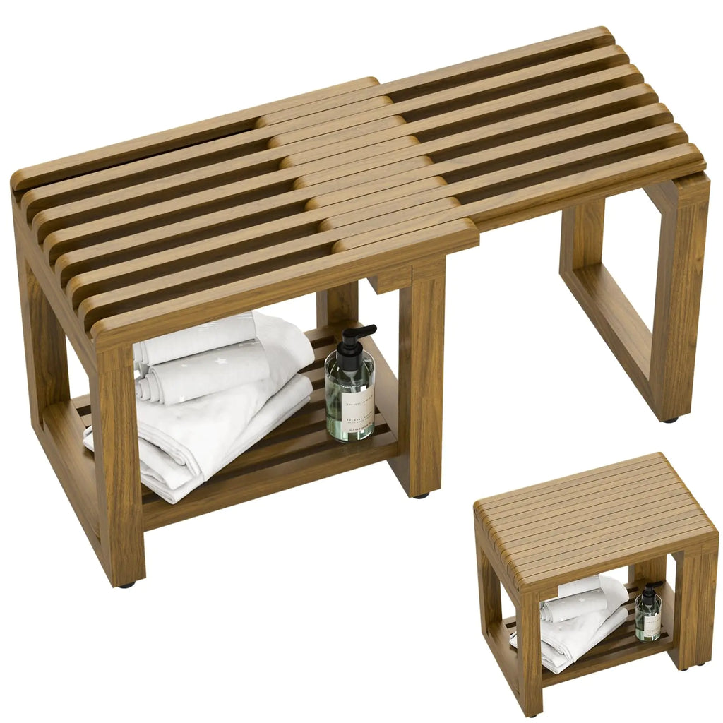 Premium Acacia Wood Shower Bench - Adjustable Waterproof Sauna & Spa Seat